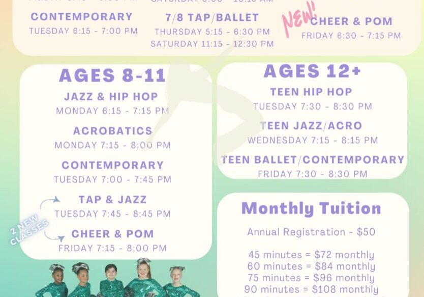 Classes for Ages 6 to 18 years.